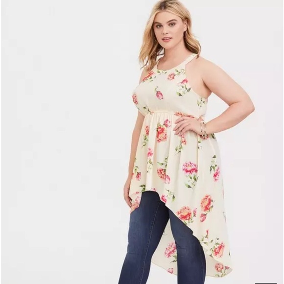 Torrid Dusty Pink Floral Hi Lo Challis Babydoll Tank 00 Med Large 10 Boho Retro - Picture 10 of 10